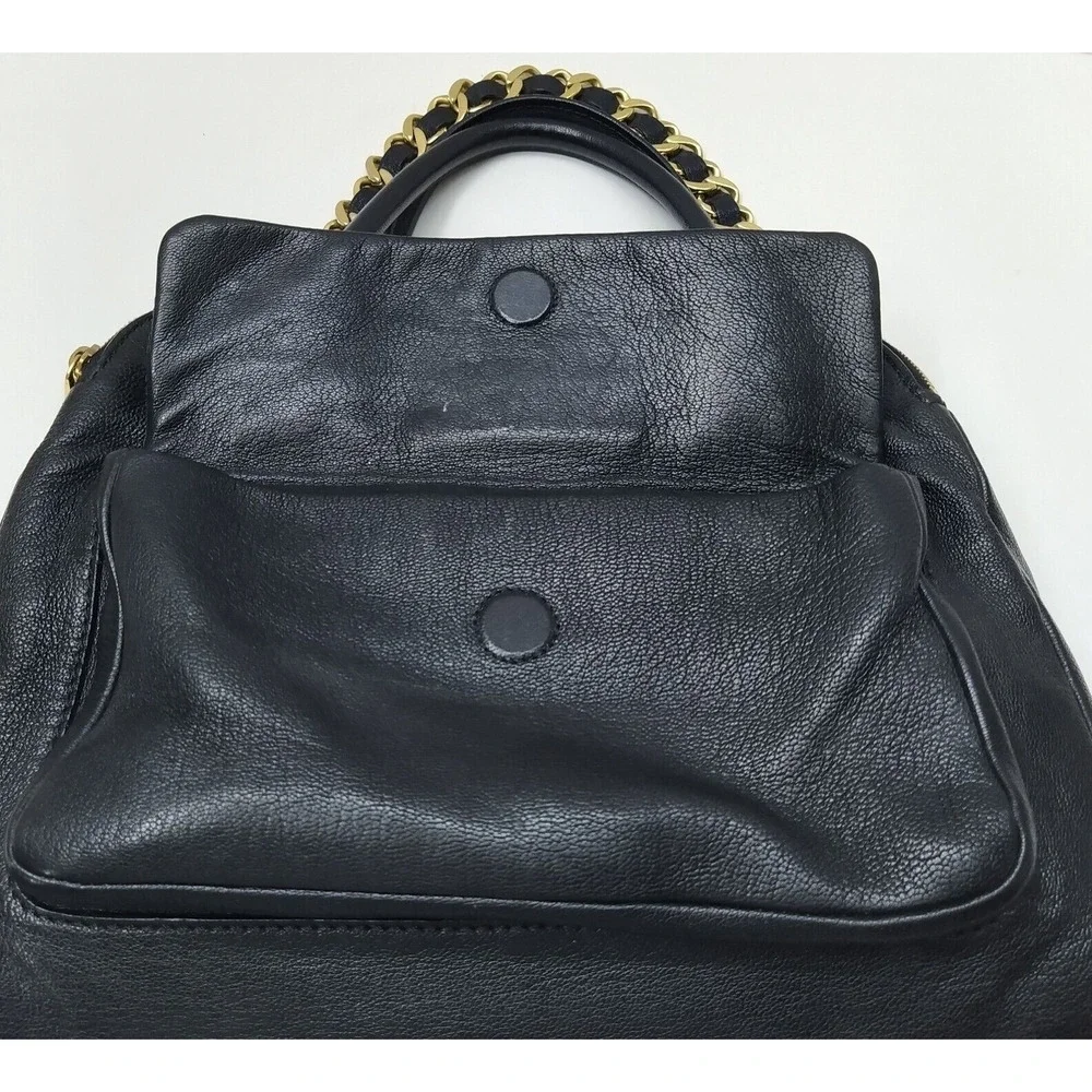 Marc Jacobs Black Leather Pocket Chain Strap Double Handle Satchel Shoulder Bag